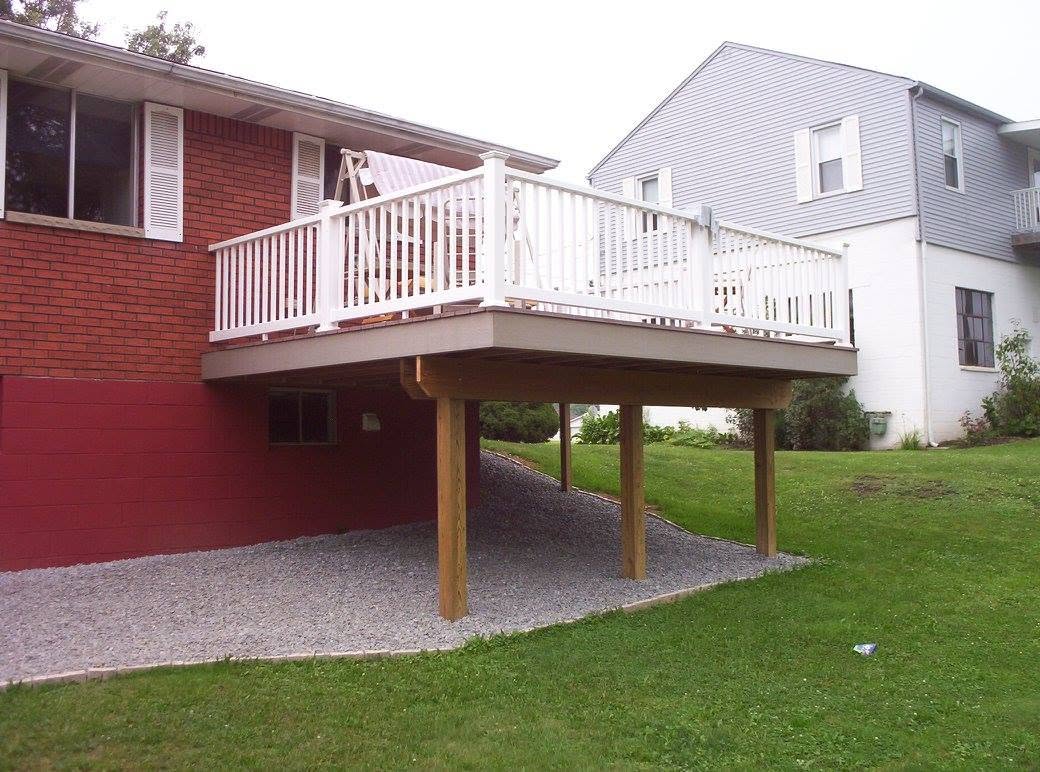 Elevated deck with white railings